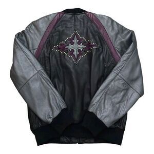 Harley Davidson Leather Jacket Studded Colorblock Quilt Lined Zip Womens Medium‎